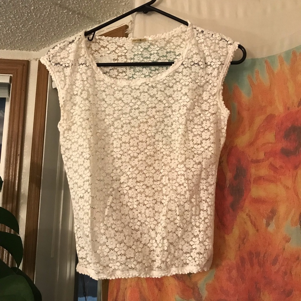 Max Studio Floral Lace Mesh Fitted Top